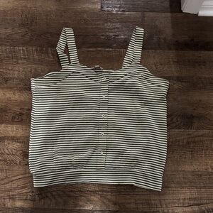 LOFT Green and White Striped Tank Top